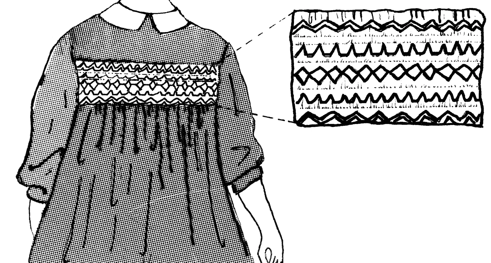 illustration broderie smocks robe enfant avec détail des points brodés