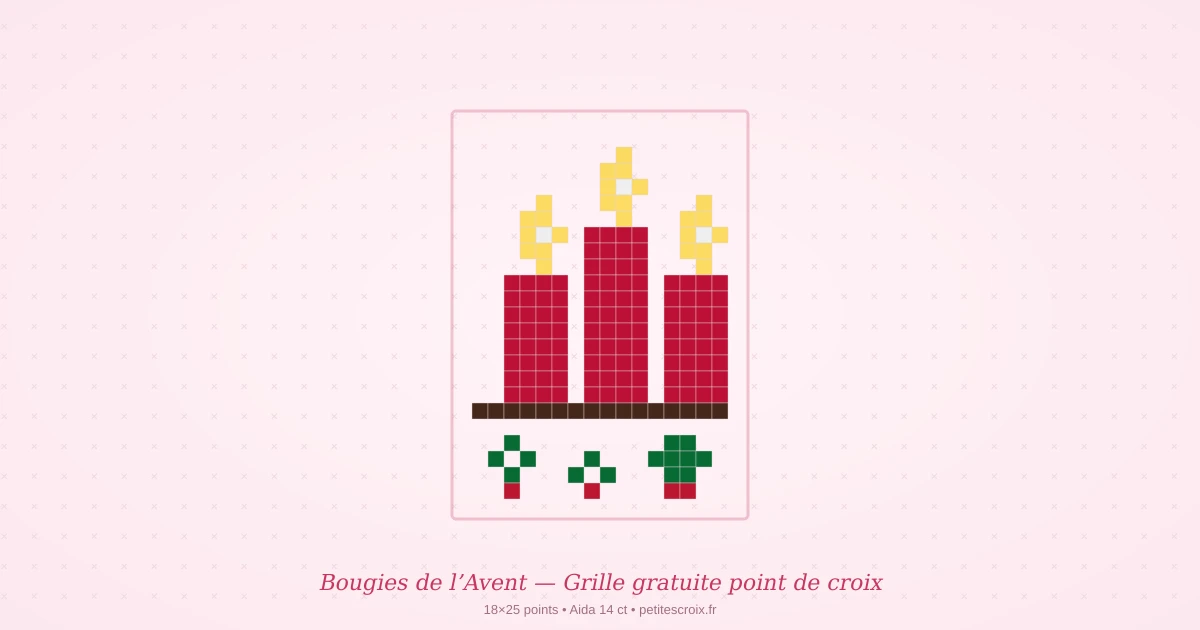 Bougies de l'Avent — Grille point de croix gratuite
