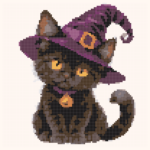 Aperçu de la grille Chat de sorcière pour Halloween en point de croix