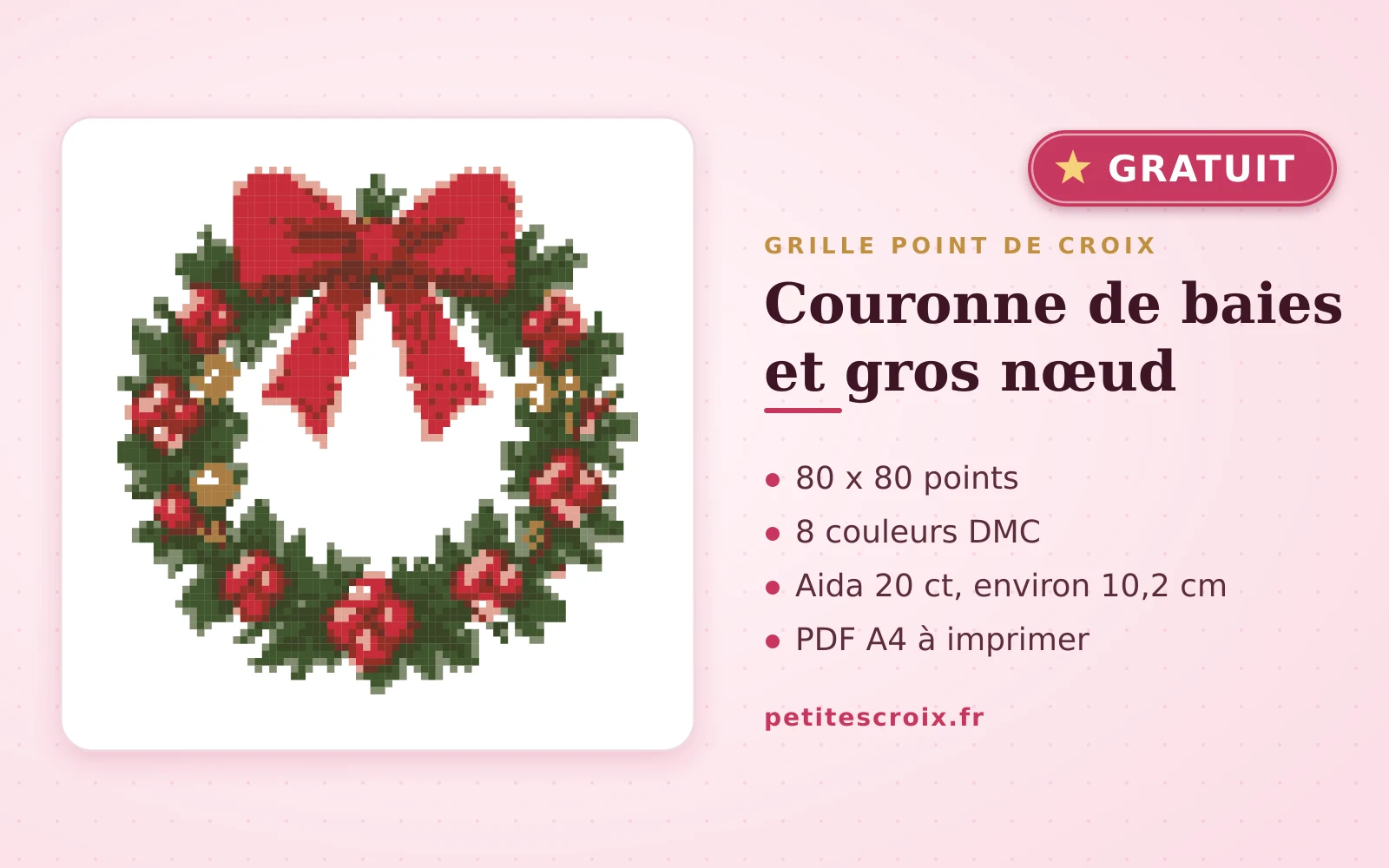 Couronne de baies et gros nœud : grille point de croix gratuite 2026