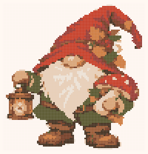 Aperçu de la grille Gnome à la lanterne et au champignon en point de croix