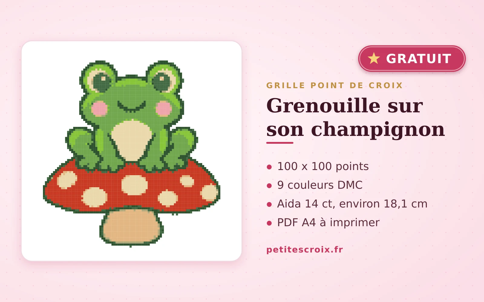 Grenouille sur son champignon : grille point de croix gratuite 2026