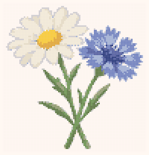 Aperçu de la grille Marguerite et bleuet en point de croix