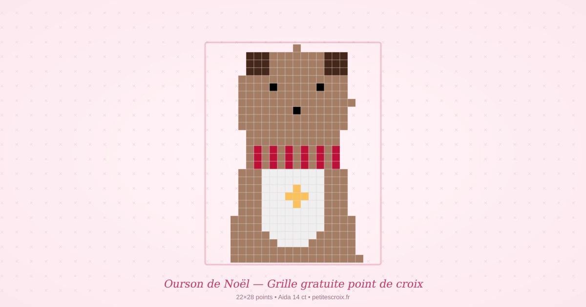 Ourson de Noël — Grille point de croix gratuite