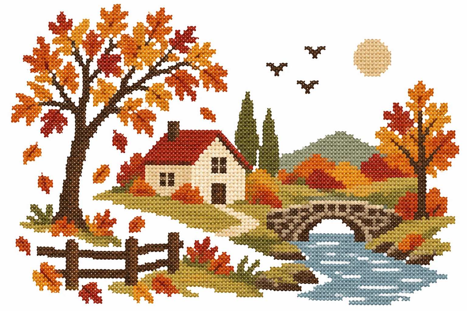 Paysage automne — Grille point de croix gratuite 2026