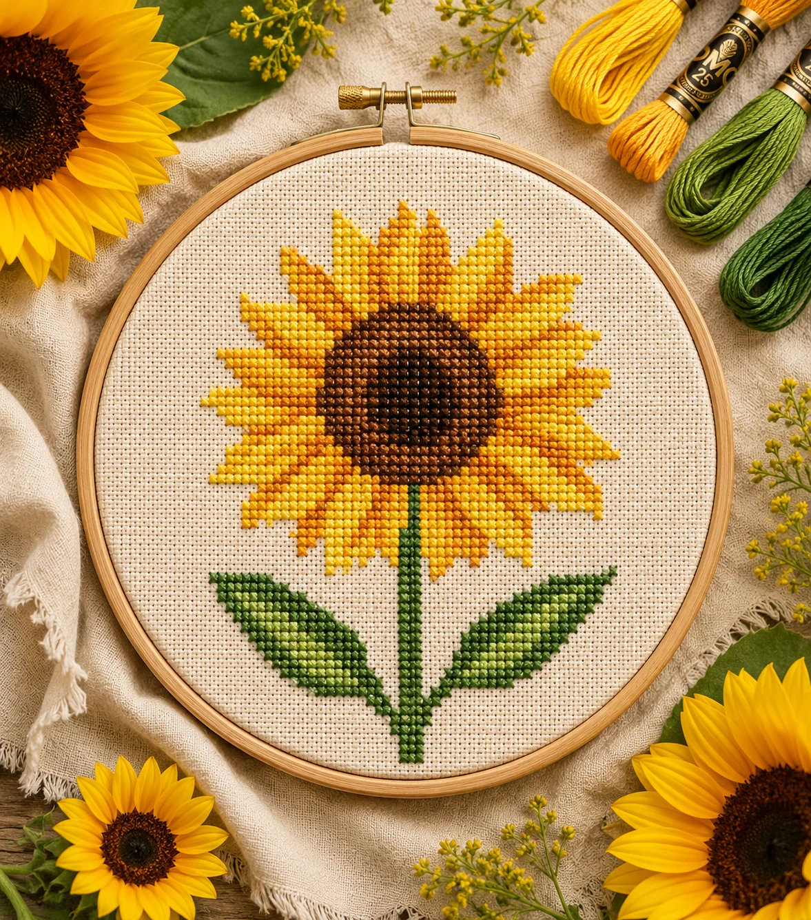 Tournesol naïf — Grille point de croix gratuite 2026